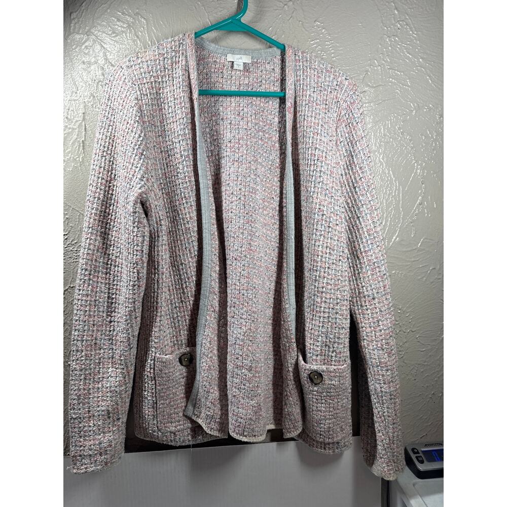 J Jill Jacket Pink Gray Hook Womens Stretch Knit Cardigan Sweater‎ Size Small
